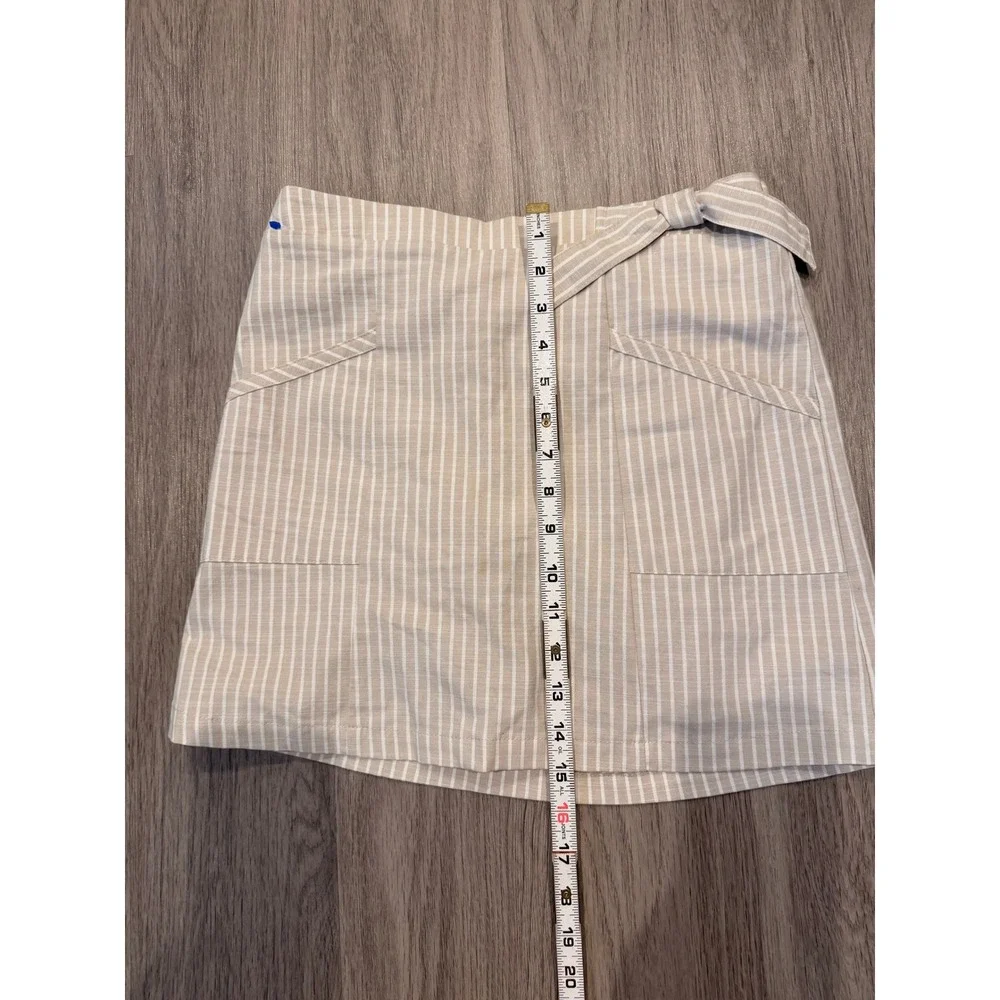 Copper Key Women‎ Beige White Striped Tie Waist Skort Mini Pocket XL